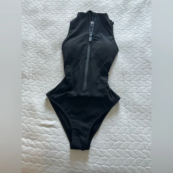 Black Zip-Front One Piece TA3 Swimsuit - Picture 1 of 3